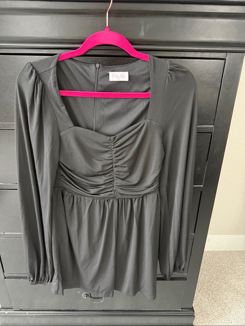 Women's Black Ruched Peplum Long-Sleeve romper